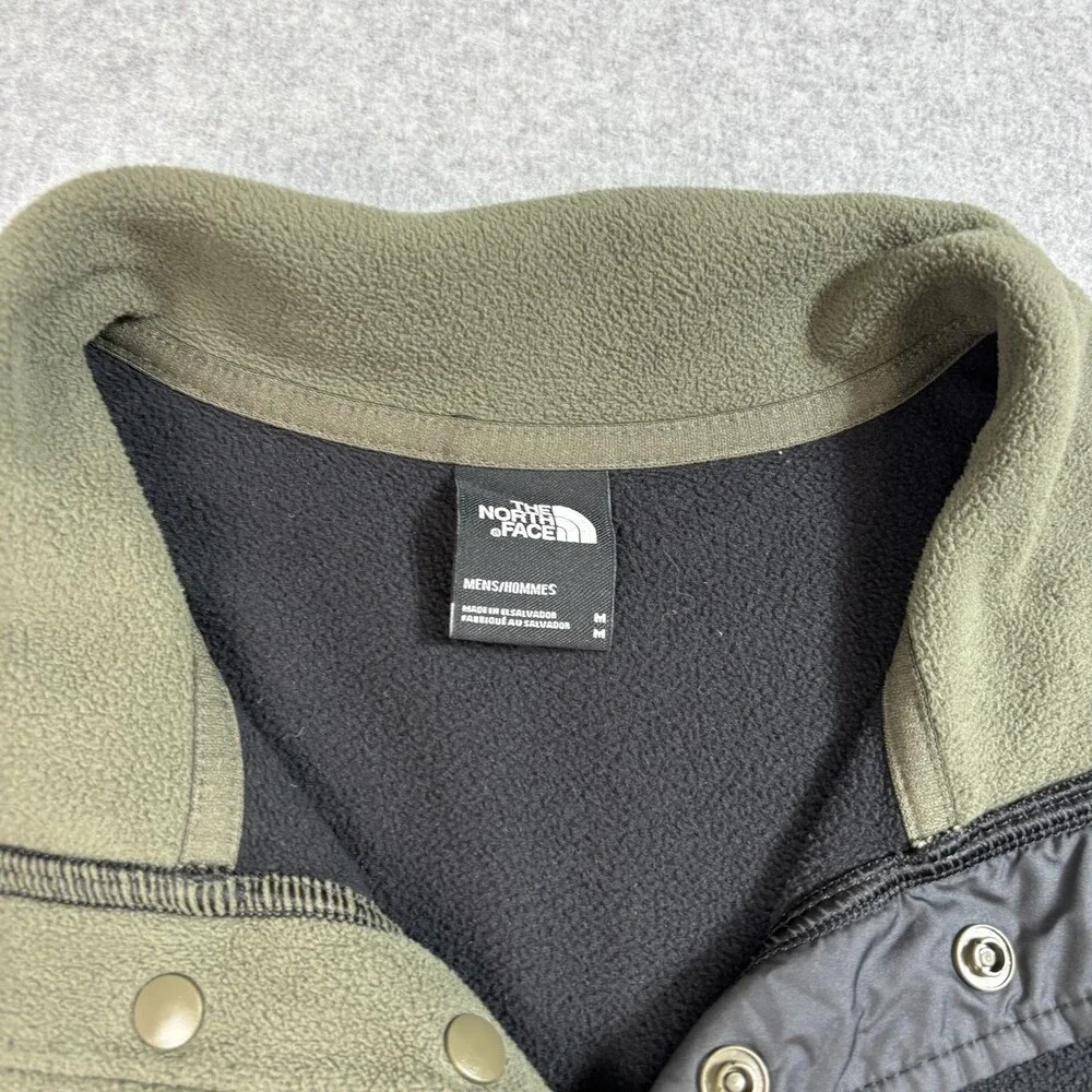 North Face Pullover Men Medium Green Black Fleece Snap Neck Outdoors Hike Jacket